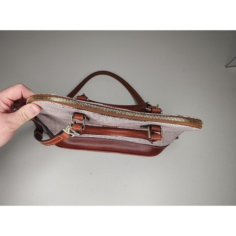 DOONEY & BOURKE ZIP ZIP SNAKE EMBOSSED LEATHER SATCHEL. GRAY/BROWN - Picture 7 of 11